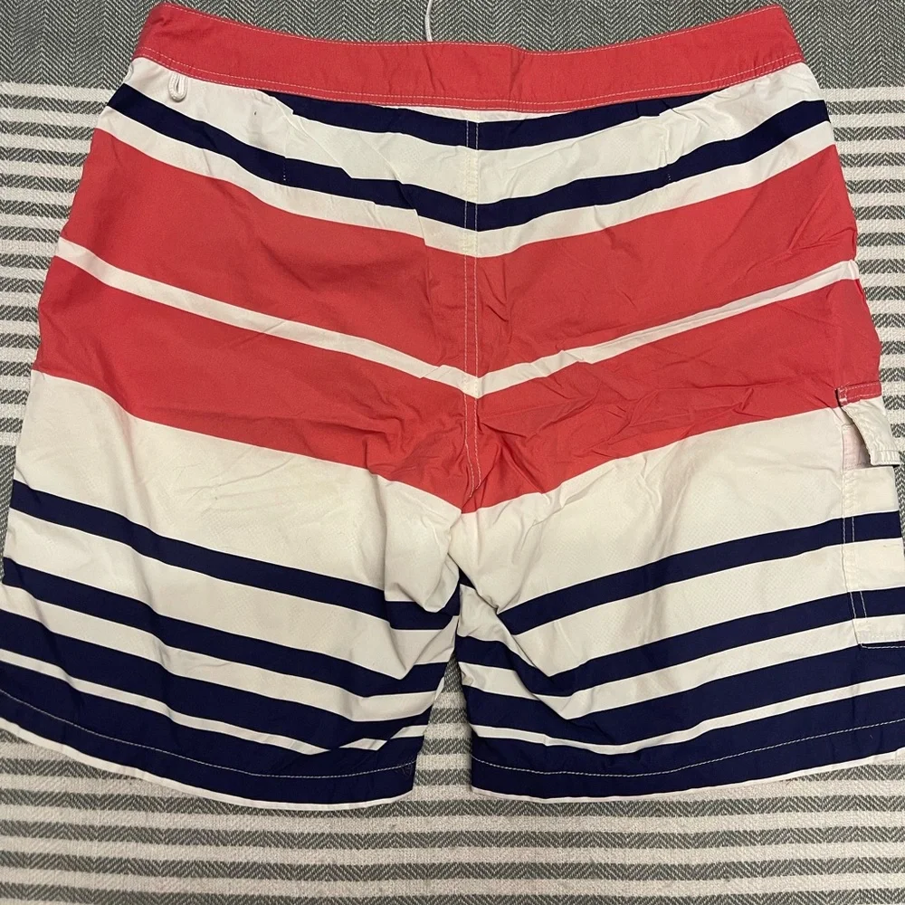 J. Crew Red,‎ White, and Blue Striped Board Shorts